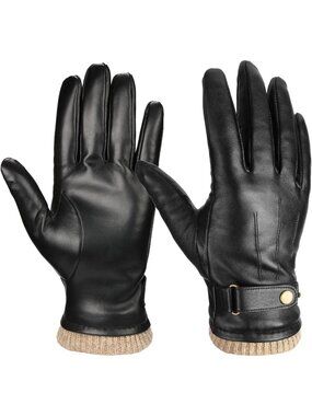 Warm Leather Winter Gloves for Men - Touchscreen, Wool Lining, Stylish & Cozy